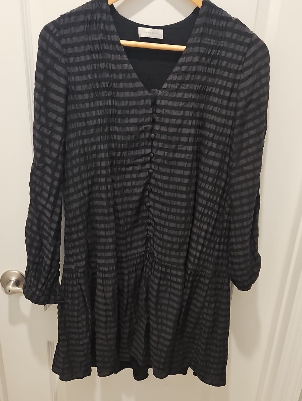 Anine Bing Camilla Silk & Cotton Mini Dress in Black Stripe - Size XS